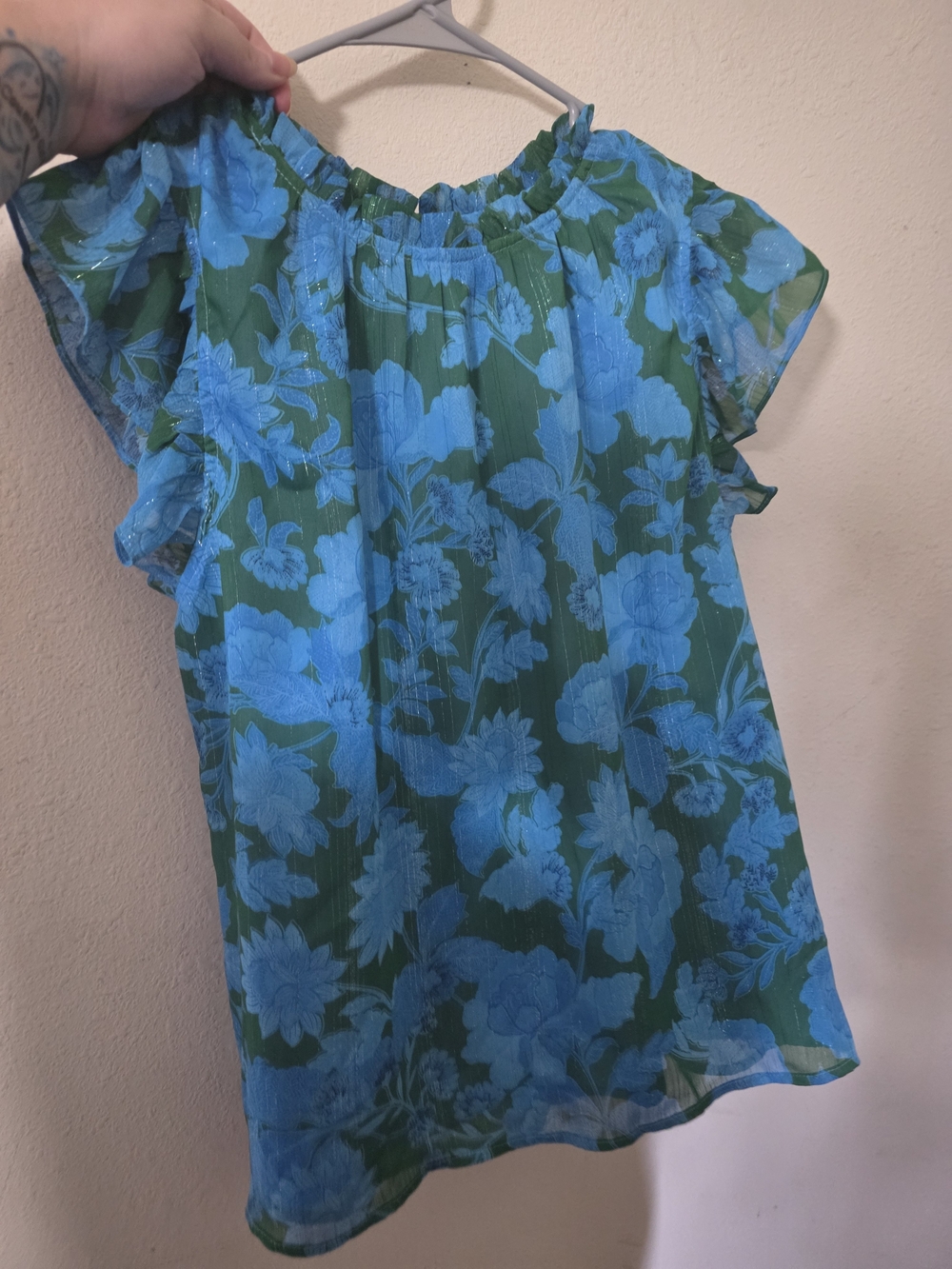 Sugarlips Green and Blue Floral Off-Shoulder Top